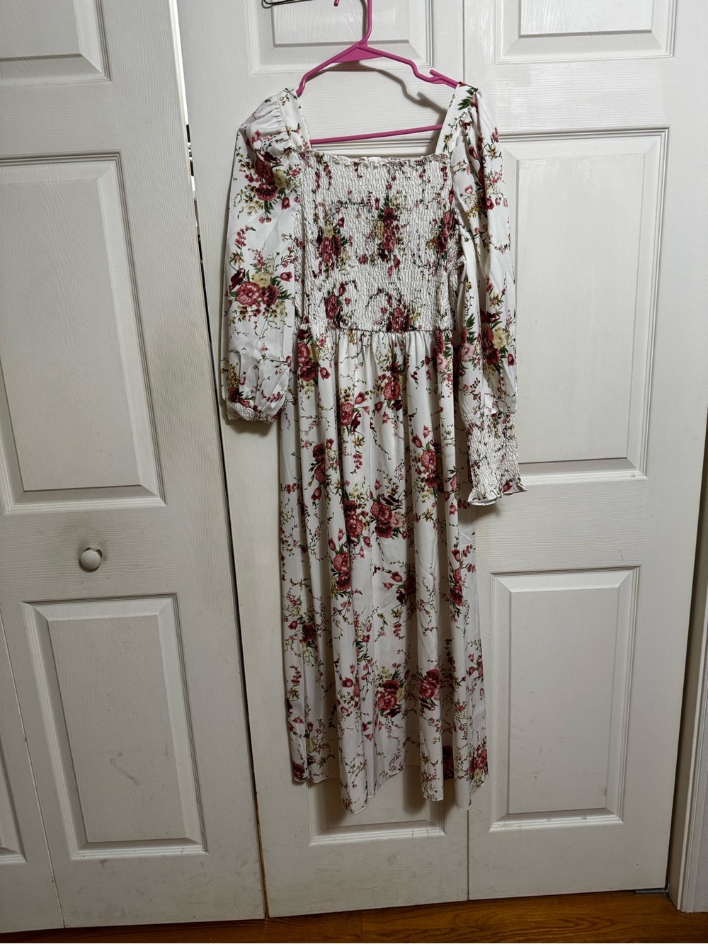 Girls White Floral Smocked Midi Dress